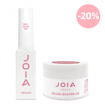 Набір JOIA vegan Creamy Builder Gel Amber Rose 15 ml + Mica Gloss Top No Wipe 8 ml